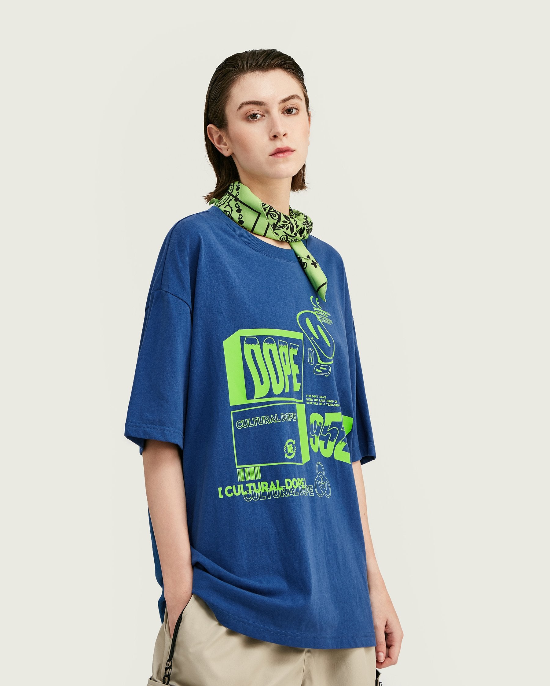 T-shirt Streetwear <br> à imprimé fluo - Bleu - Boutique en ligne Streetwear