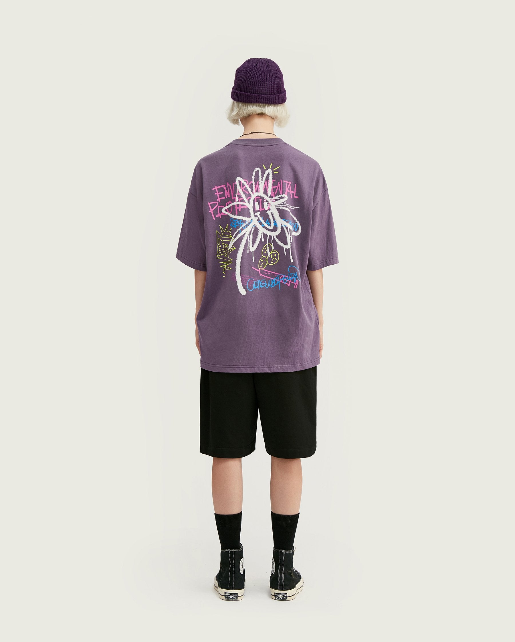 T-shirt Streetwear <br> à col ras du cou - Violet - Boutique en ligne Streetwear