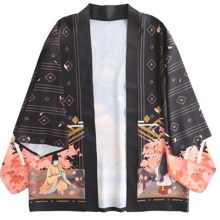 Cardigan Genji Kimono Cardigan Haori mixte Kimonomania Noir S 