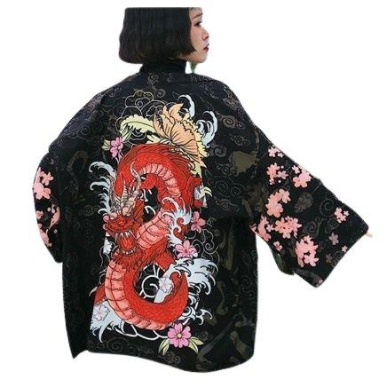 Kimono Cardigan Japonais- Dragon rouge