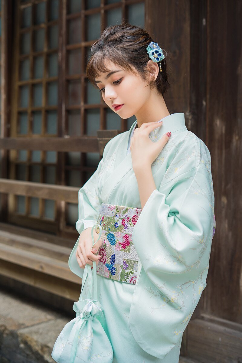 Kimono Fleuri Femme Bleu