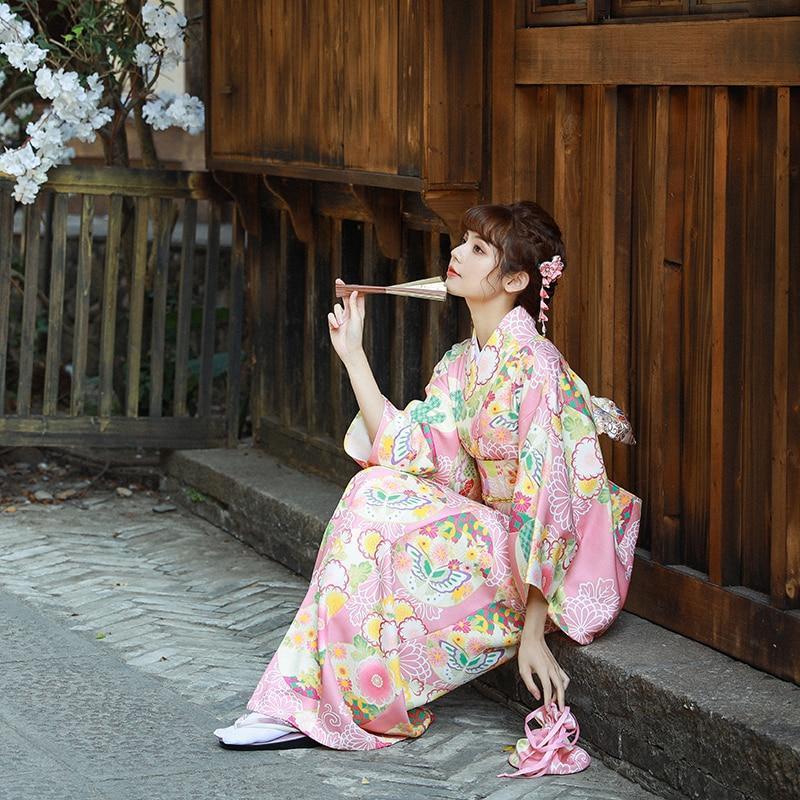 Kimono Fleuri Femme Rose