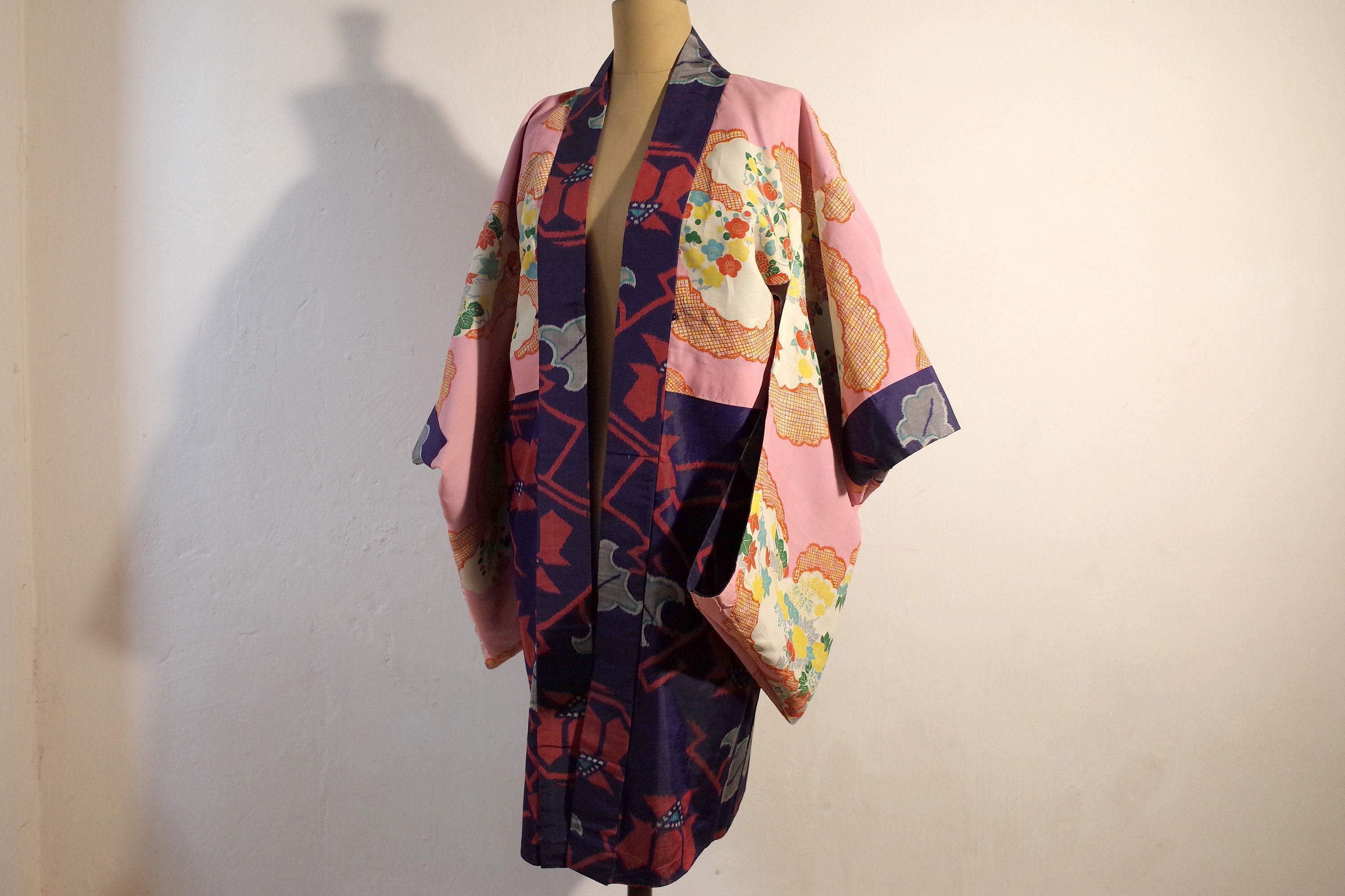kimono, haori, vintage Japanese kimono jacket, womens silk kimono, kimono cardigan, meisen