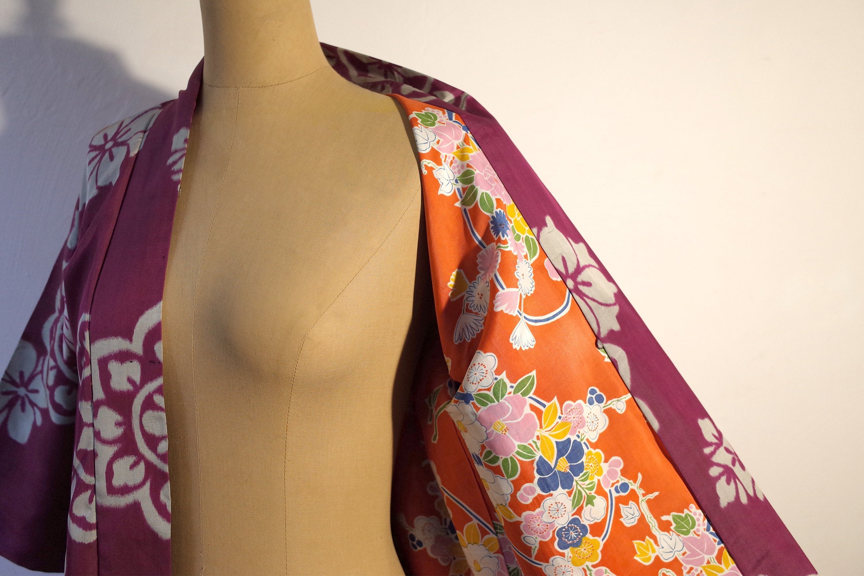 kimono, haori, vintage Japanese kimono jacket, womens silk kimono, kimono cardigan, meisen
