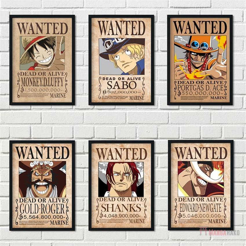 Posters One Piece Wanted Monkey D. Luffy Shanks Ace Gol D. Roger - Streetwear Style