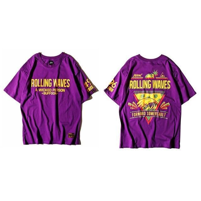 T-shirt imprimé ROLLING WAVES - Violet / M - Boutique en ligne Streetwear