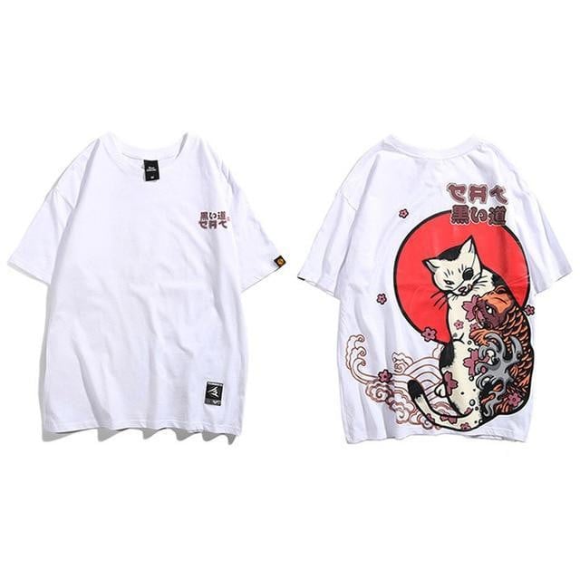 T-shirt imprimé MOONCAT - Blanc / M - Boutique en ligne Streetwear