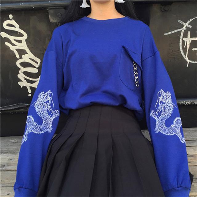 T-shirt Long Dragon - BLEU / TAILLE UNIQUE - Boutique en ligne Streetwear