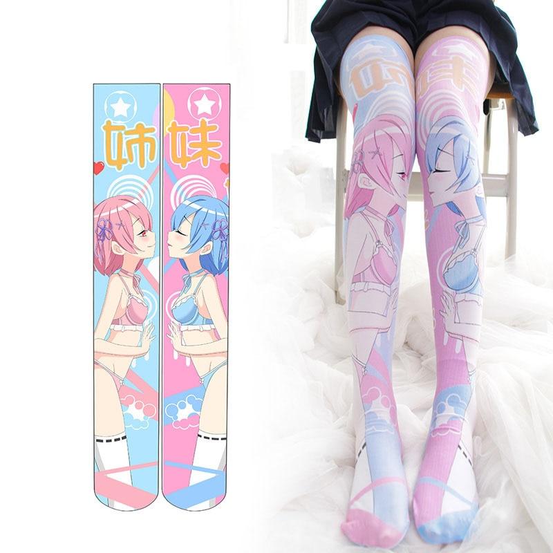 Re:Zero Rem Ram Lolita bas collant Cosplay, Anime japonais, au dessus des genoux, grande taille